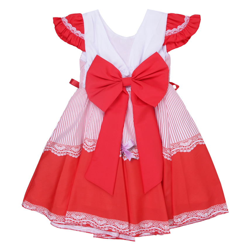Vestido Infantil D-Luxe Babado Estampa Listrada com Laços