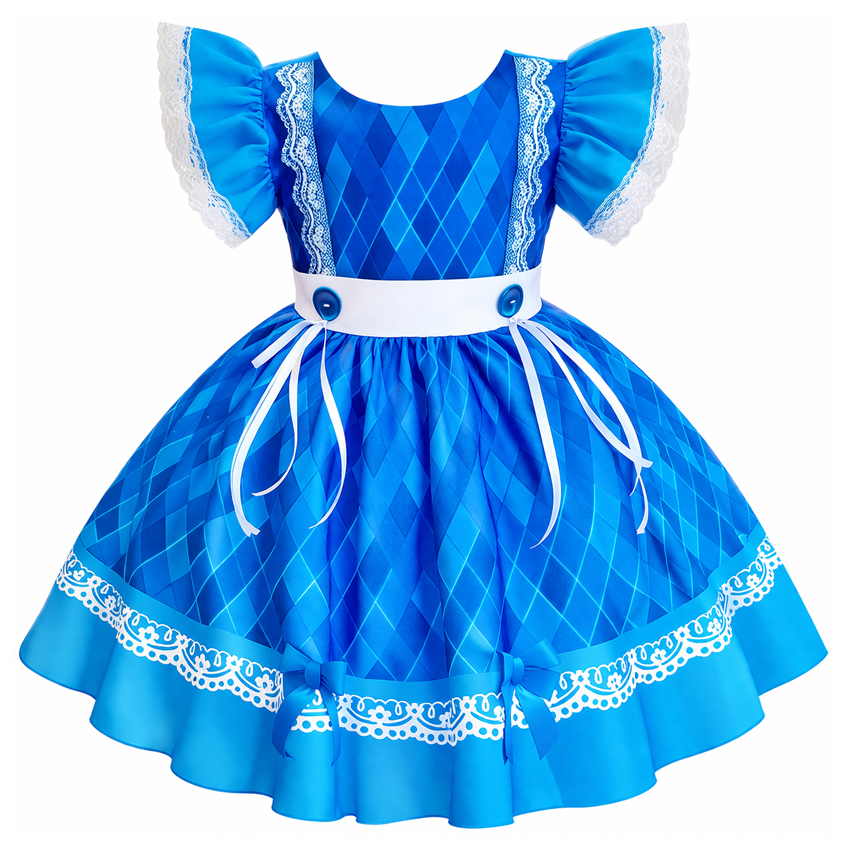 Vestido Infantil D-Luxe Estampa Xadrez E Botões Com Fitas