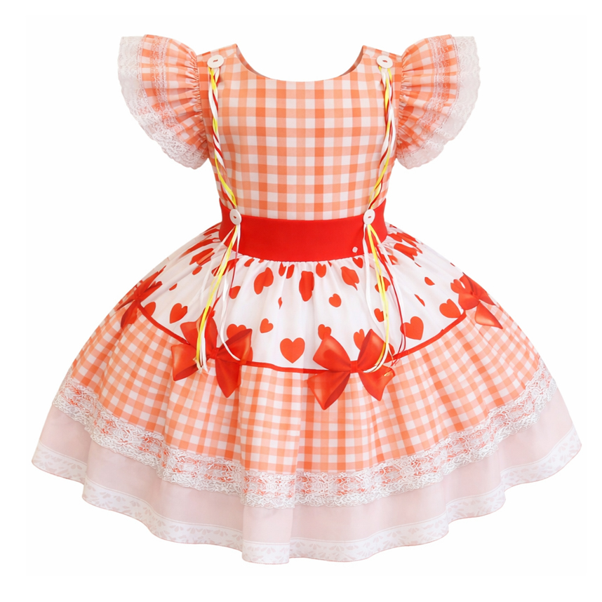 Vestido Infantil D-Luxe  Estampa Corações E Botões Com Fitas