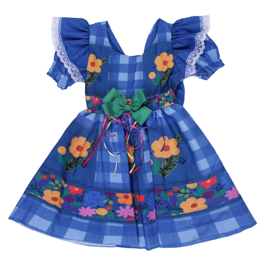 Vestido Infantil D-Luxe Estampa Xadrez e Laço Decorativo