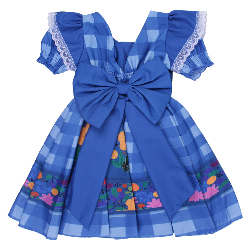 Vestido Infantil D-Luxe Estampa Xadrez e Laço Decorativo