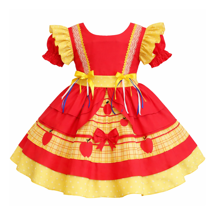 Vestido Infantil D-Luxe Estampa Poá Frutas com Laços