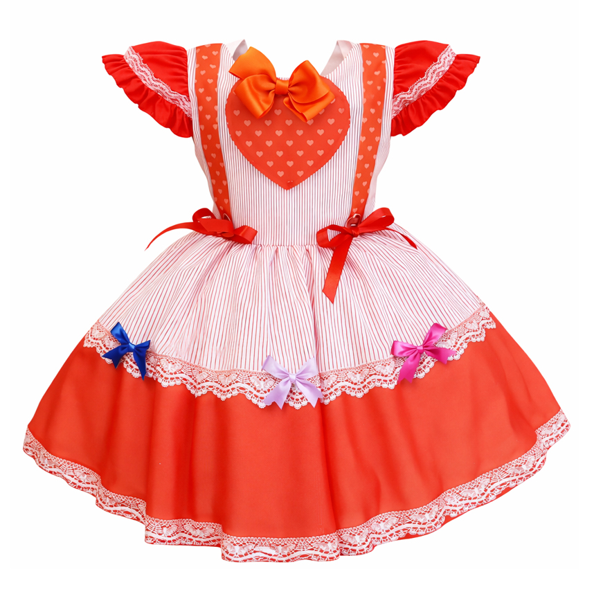 Vestido Infantil D-Luxe Babado Estampa Listrada com Laços