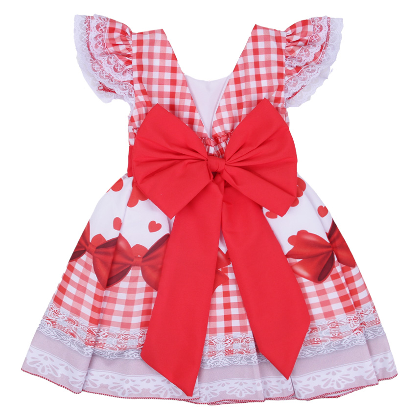 Vestido Infantil D-Luxe Estampa Corações E Botões Com Fitas