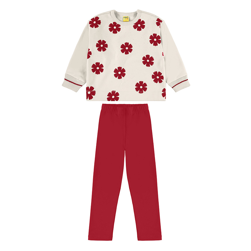 Conjunto Infantil Rovitex Blusão Estampa Flores e Legging