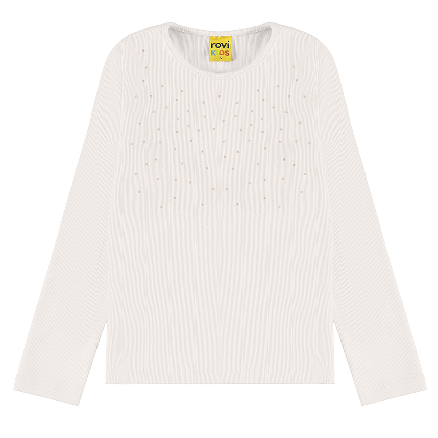 Blusa Infantil Rovitex Manga Longa Canelada Aplique Strass
