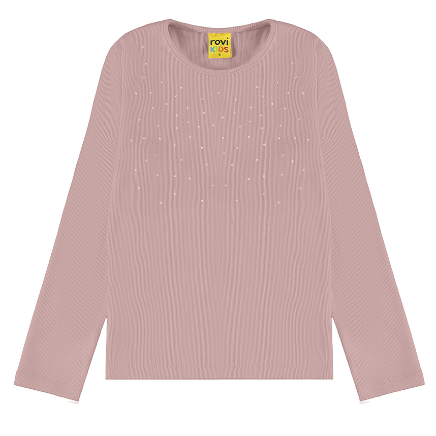 Blusa Infantil Rovitex Manga Longa Canelada Aplique Strass