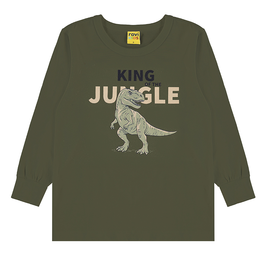 Camiseta Infantil Rovitex Manga Longa Estampa Dinossauro