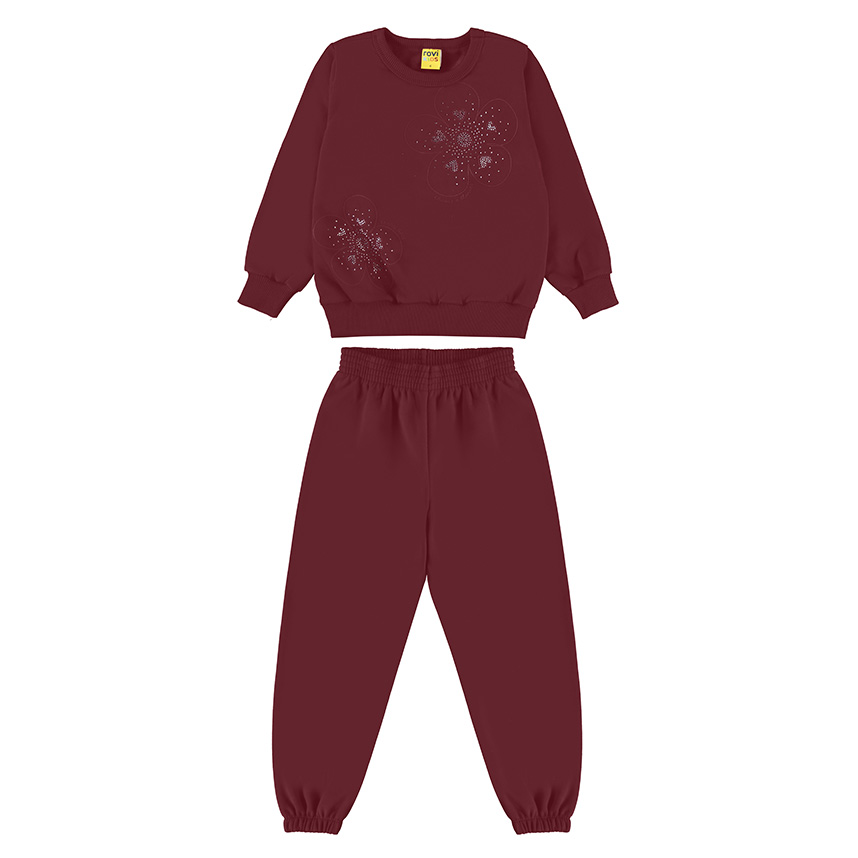 Conjunto Infantil Rovitex Blusão Bordado Flores e Calça