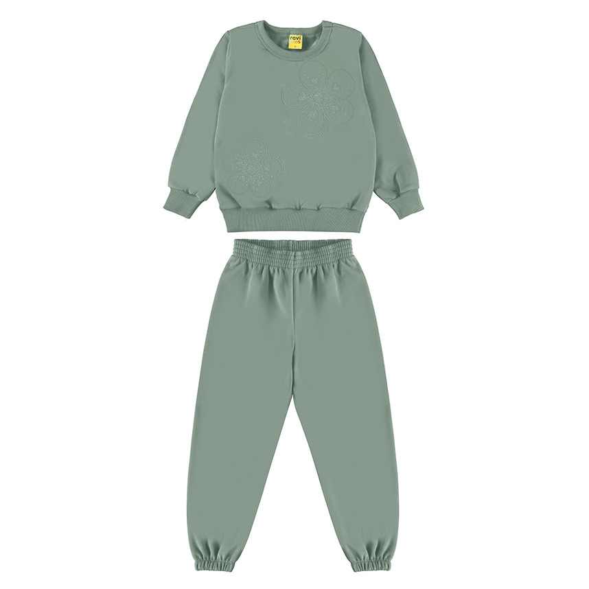 Conjunto Infantil Rovitex Blusão Bordado Flores e Calça