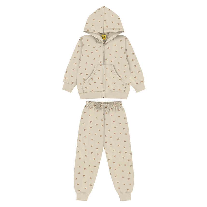 Conjunto Infantil Rovitex Jaqueta e Calça Estampa Corações