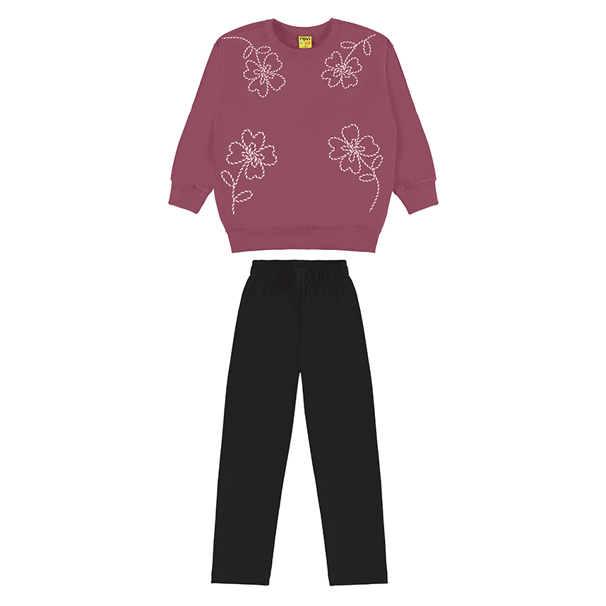 Conjunto Juvenil Rovitex Blusão Estampa Flores e Legging