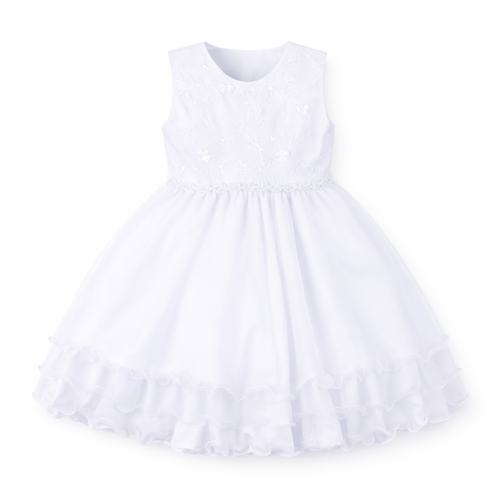 Vestido Infantil Nelu Cinto Pérolas Saia Babado Bolero Plush