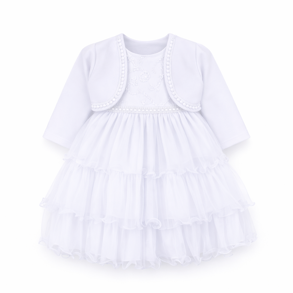 Vestido Bebê Nelu Pala Bordada com Babados