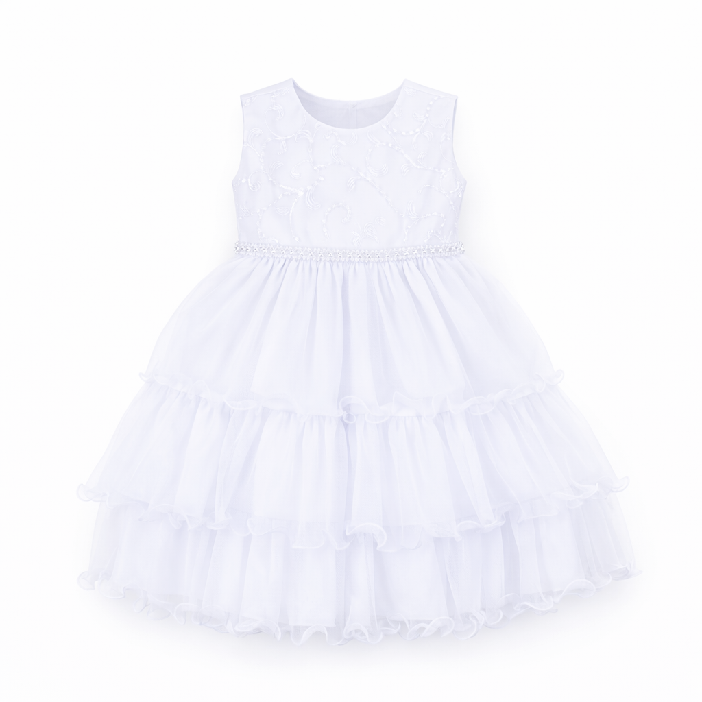 Vestido Bebê Nelu Pala Bordada com Babados