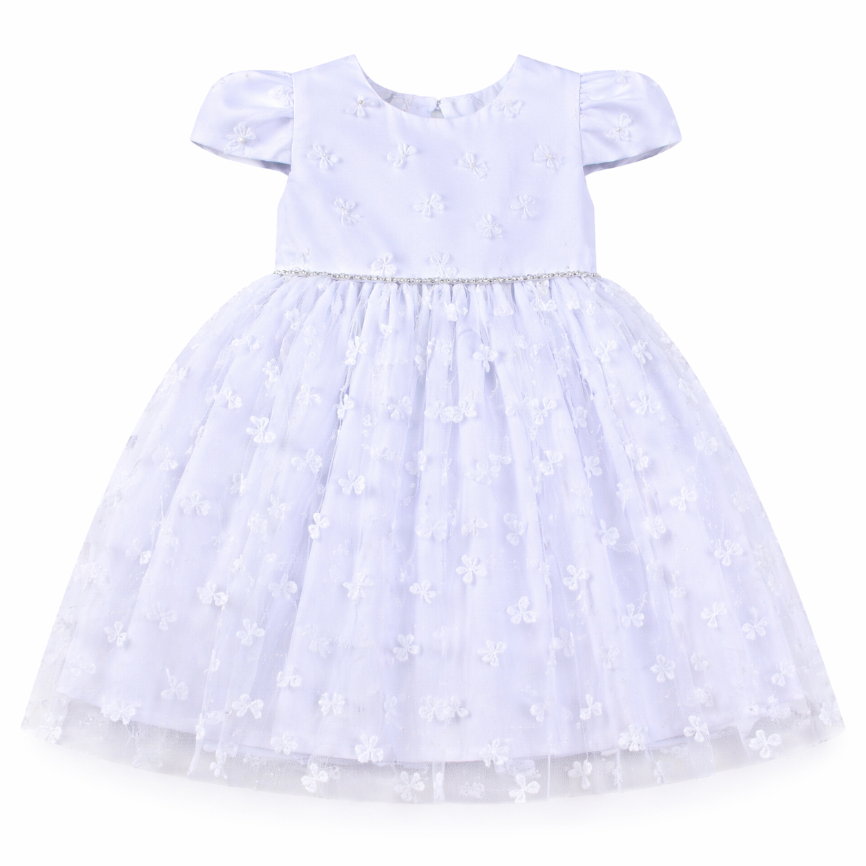 Vestido Infantil Cattai Pala Tule Laços Aplique Pérolas