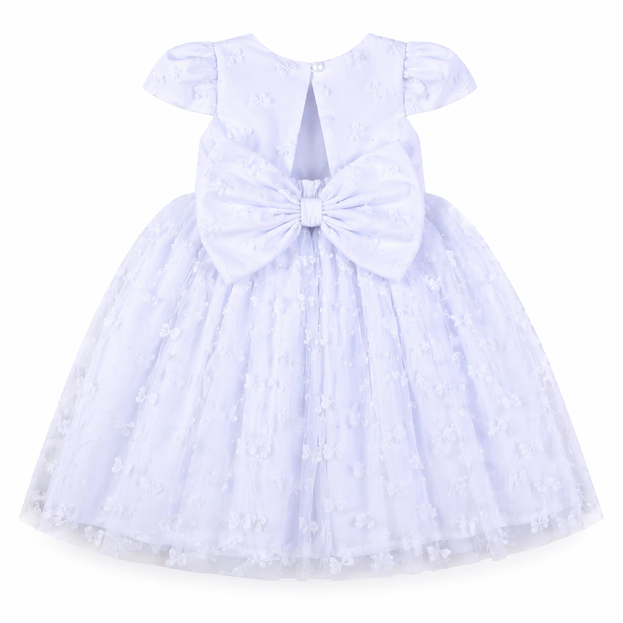 Vestido Infantil Cattai Pala Tule Laços Aplique Pérolas