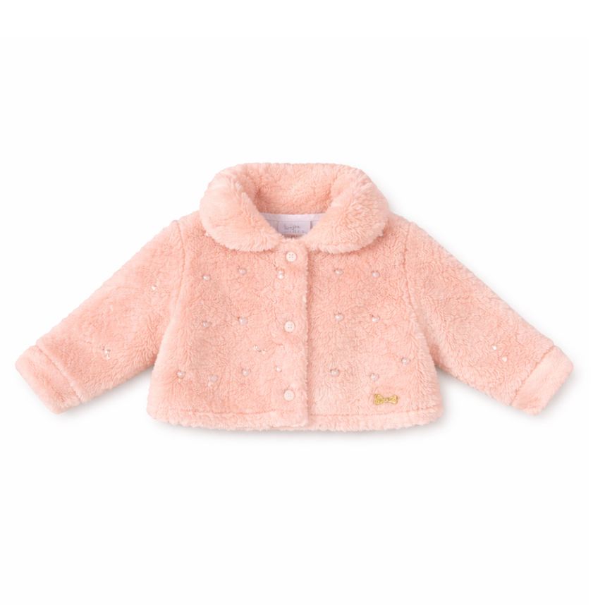 Casaco Infantil Cattai Bouclé com Aplicação de Pérolas