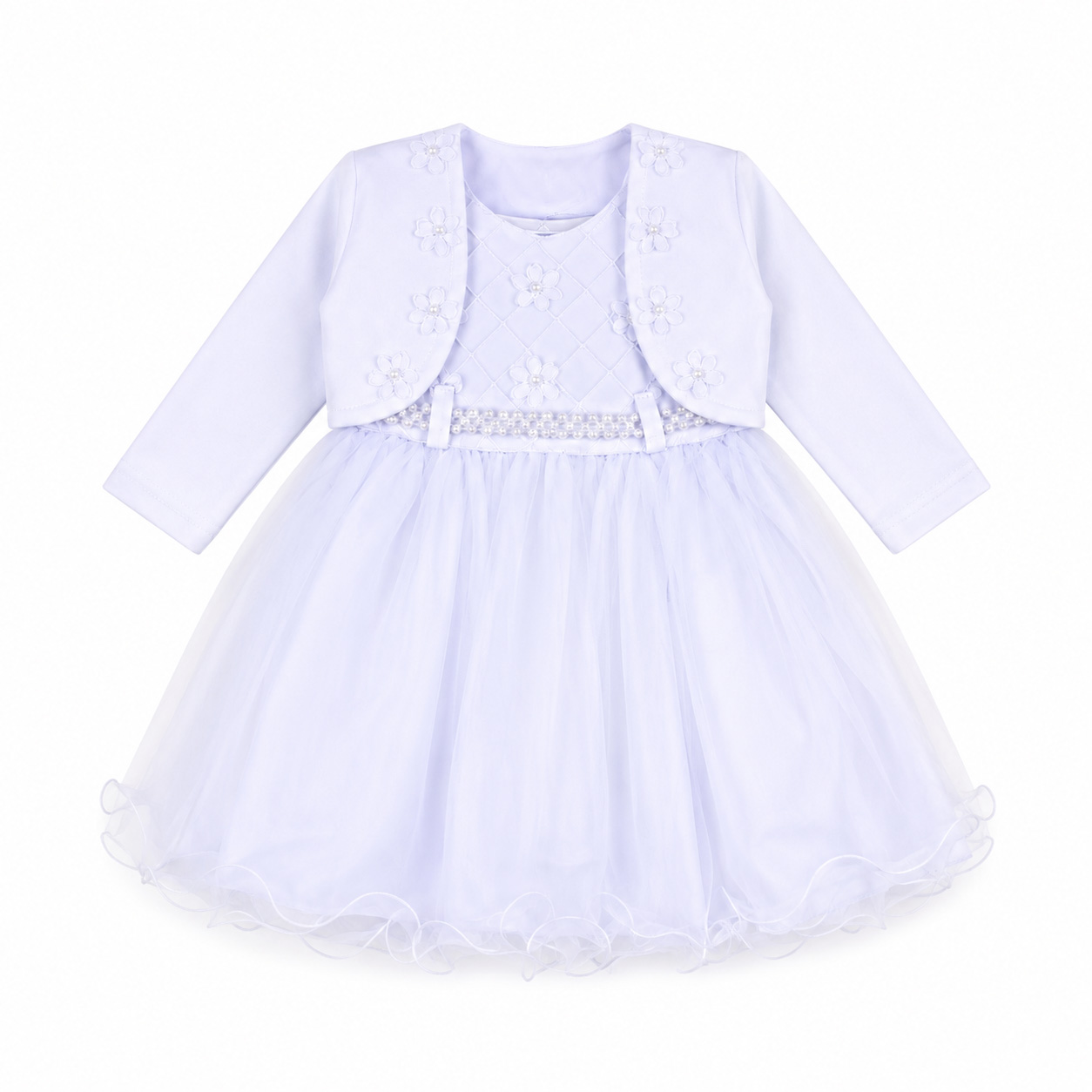 Vestido Bebê Menina Bonita Pala Nervura com Flor e Casaco