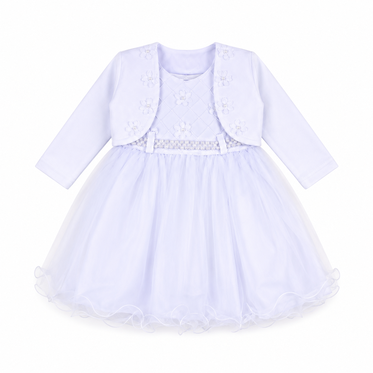 Vestido Bebê Menina Bonita Pala Nervura com Flor e Casaco