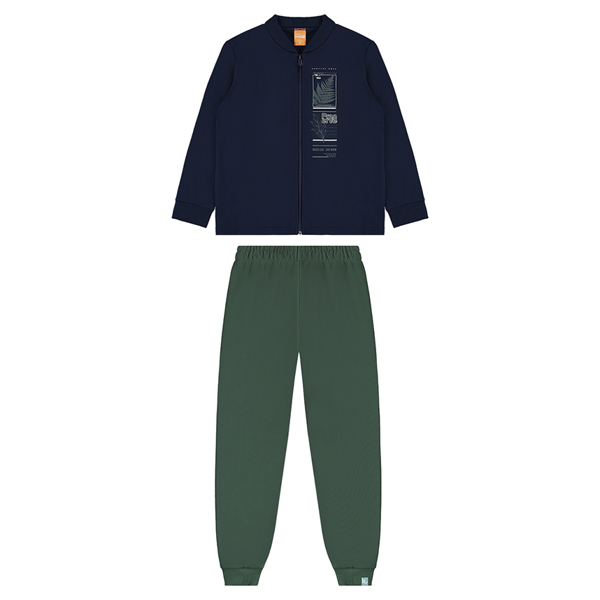 Conjunto Infantil Kamylus Jaqueta Estampa Folhas E Calça