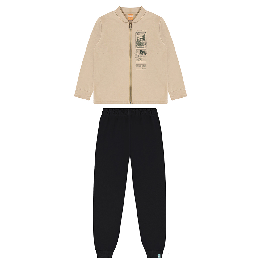 Conjunto Infantil Kamylus Jaqueta Estampa Folhas E Calça