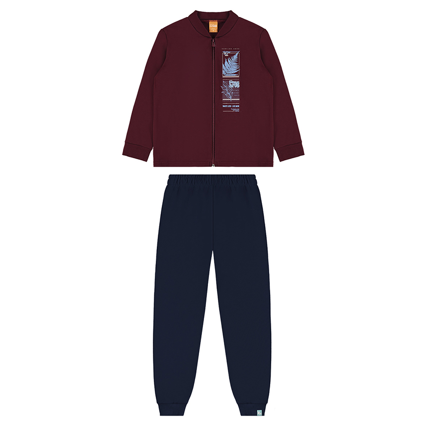 Conjunto Infantil Kamylus Jaqueta Estampa Folhas E Calça