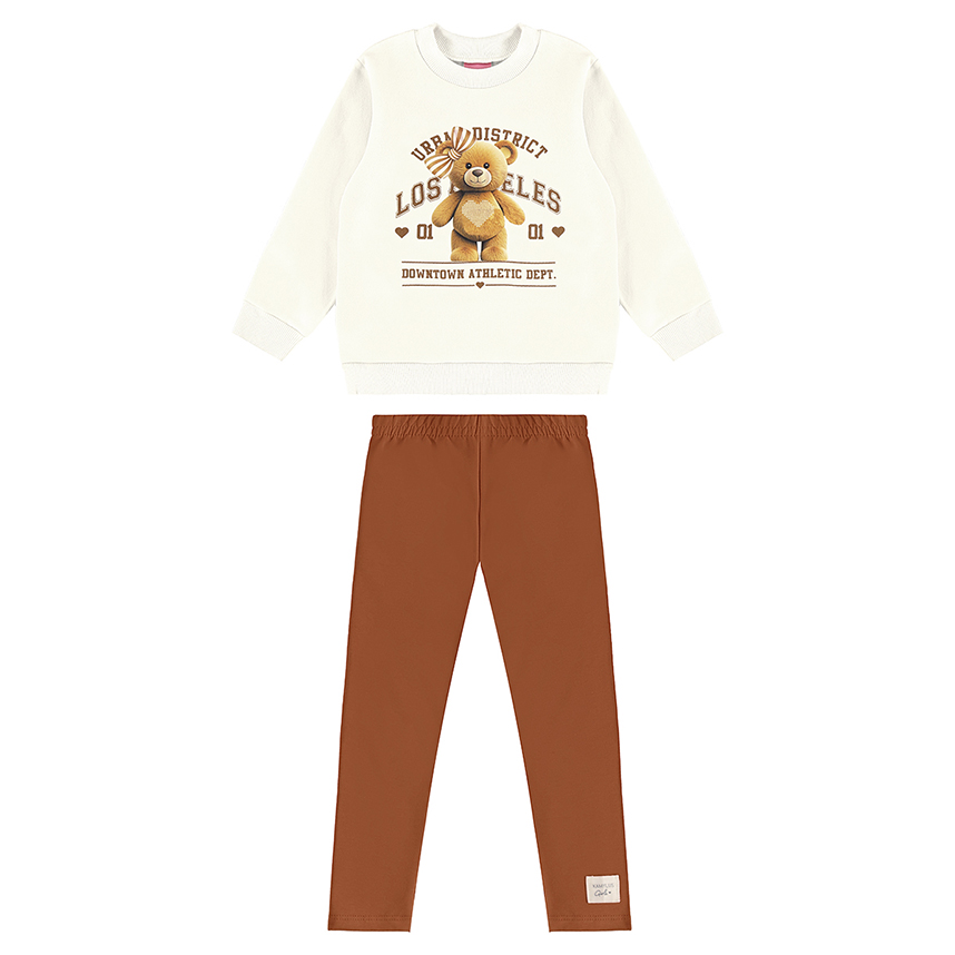 Conjunto Infantil Kamylus Blusão Ursa Laço Calça Moletom