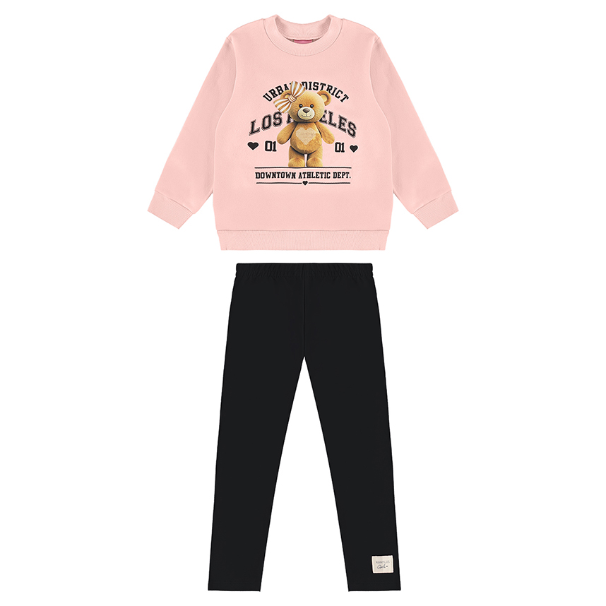 Conjunto Infantil Kamylus Blusão Ursa Laço Calça Moletom