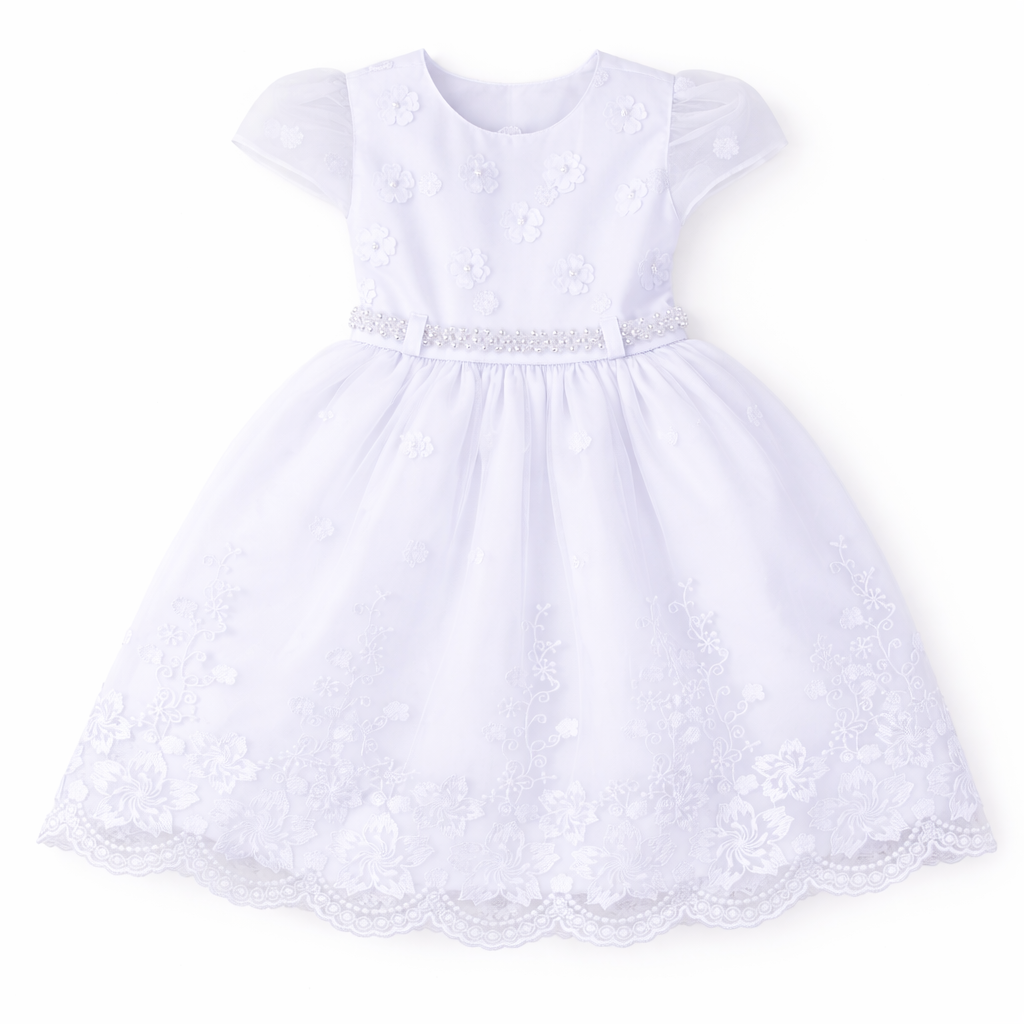 Vestido Infantil Menina Bonita Bordado com Aplique Flores