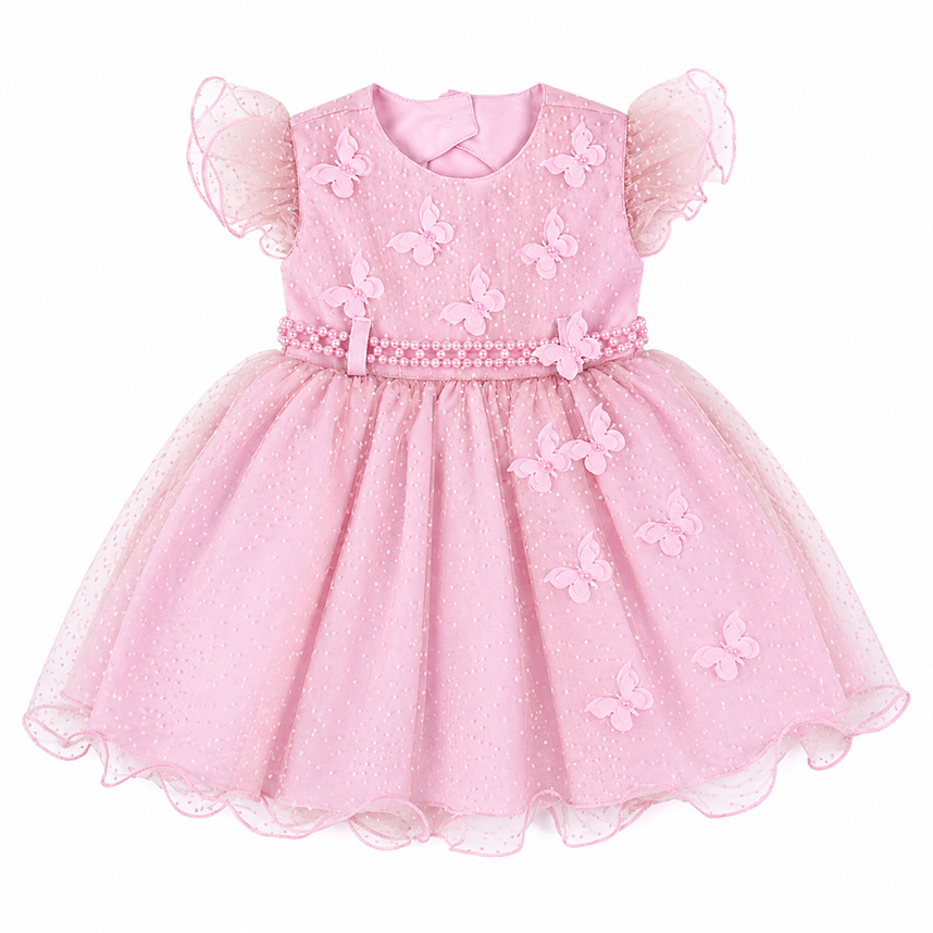 Vestido Bebê Menina Bonita Poá Aplique Borboletas