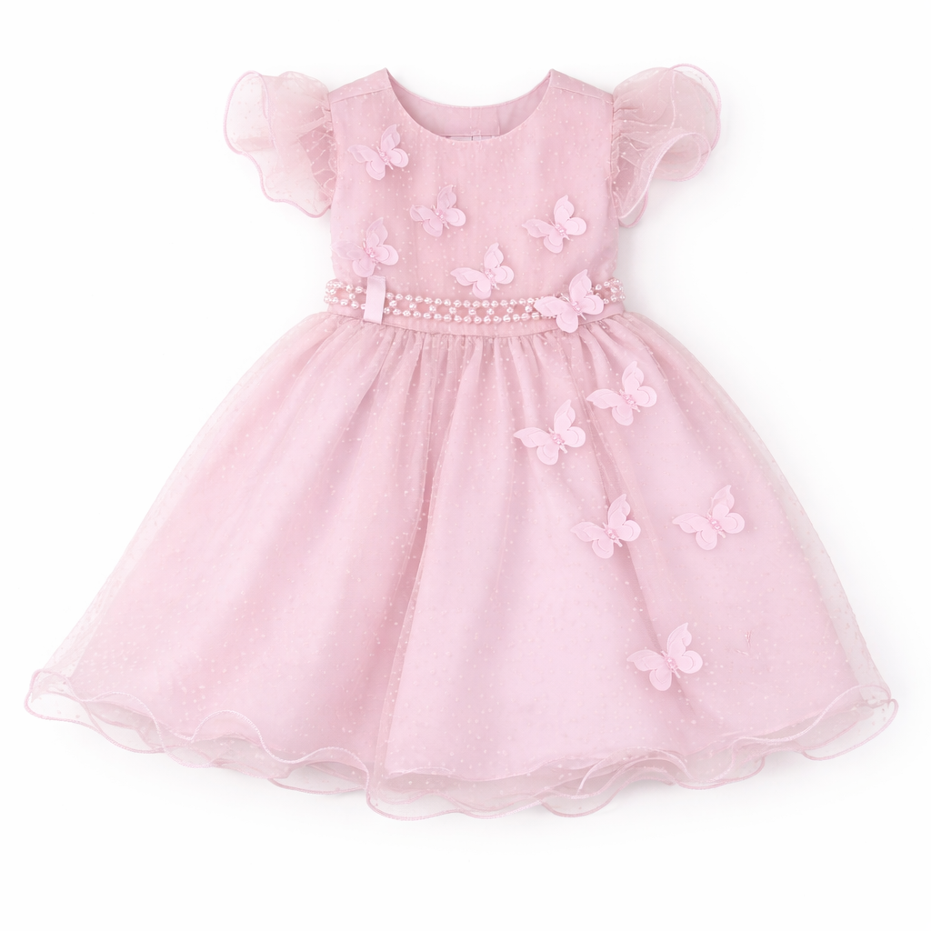 Vestido Bebê Menina Bonita Poá Aplique Borboletas