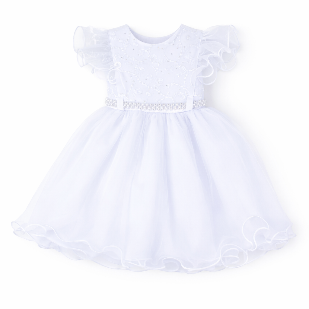 Vestido Bebê Menina Bonita Bordado com Cinto Pérolas