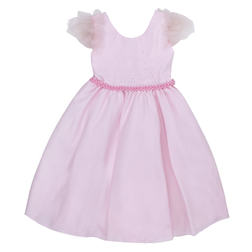 Vestido Tule Infantil D-Luxe Cavado Aplique Strass