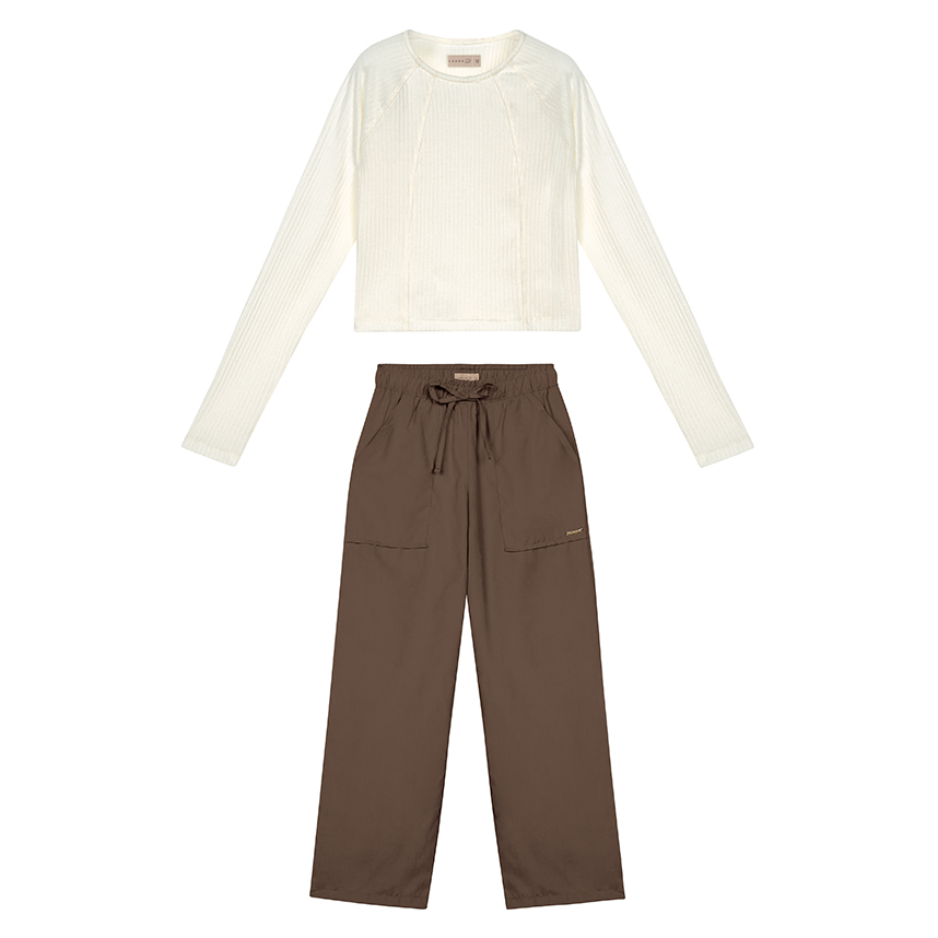 Conjunto Juvenil Lamon Blusa Nervura Manga Longa E Calça