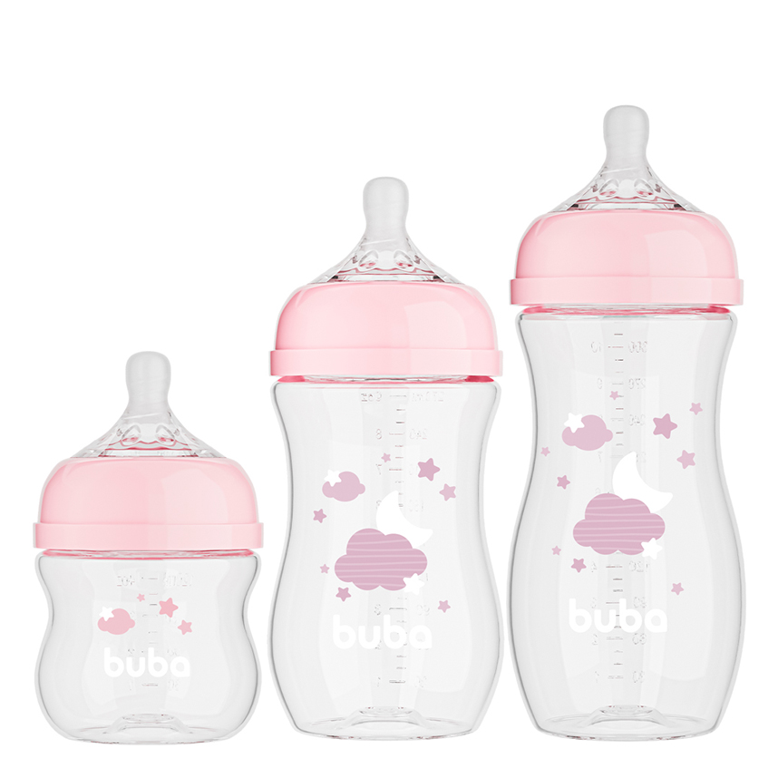 Kit Mamadeiras Bebê Buba Easy Flow Nuvem Rosa 3 Peças