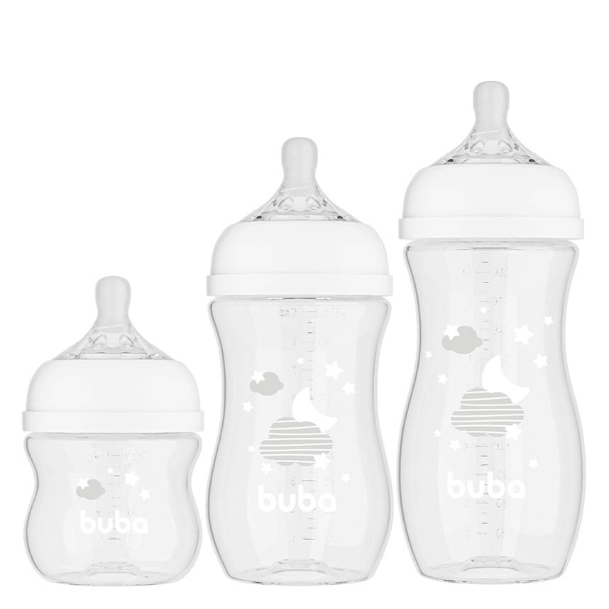 Kit Mamadeiras Bebê Buba Easy Flow Nuvem Branco 3 Peças