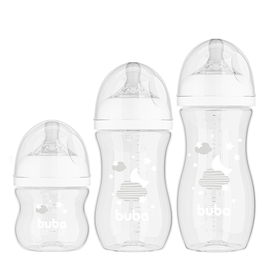 Kit Mamadeiras Bebê Buba Easy Flow Nuvem Branco 3 Peças