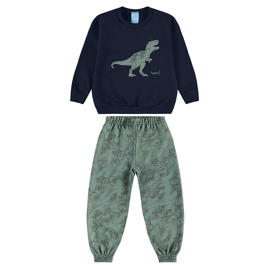Conjunto Infantil Kamylus Blusão Bordado Dinossauro E Calça