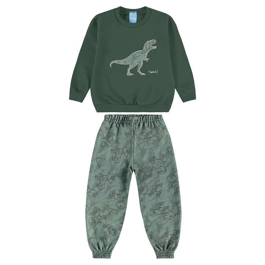 Conjunto Infantil Kamylus Blusão Bordado Dinossauro E Calça