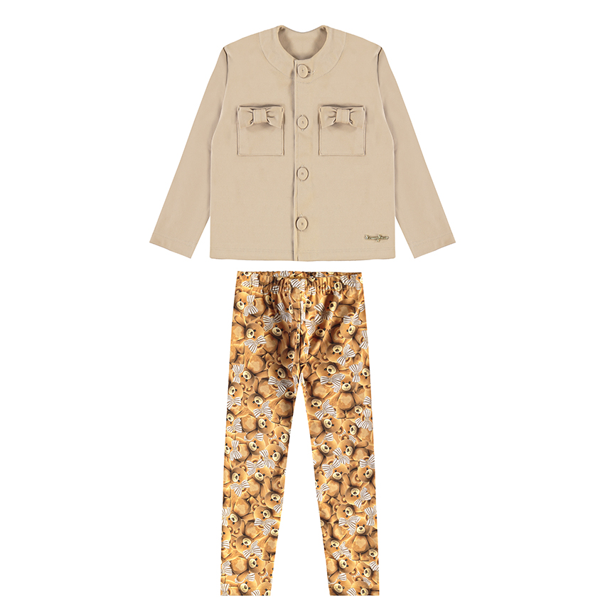 Conjunto Infantil Kamylus Casaco Bolso Laço E Legging