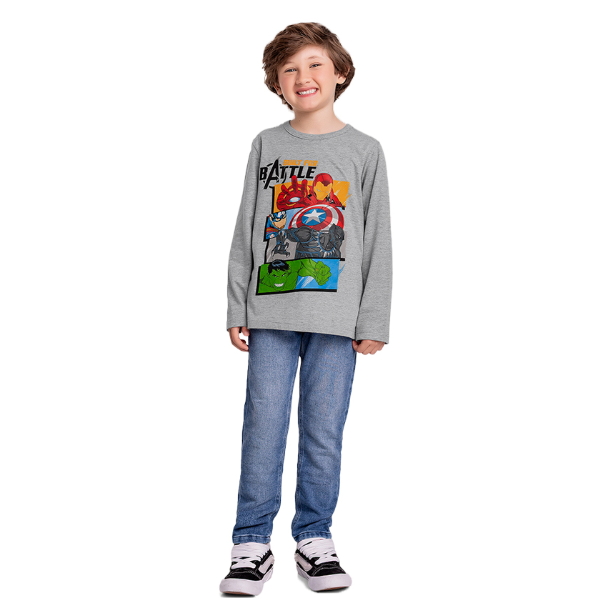 Camiseta Infantil Fakini Manga Longa Estampa Battle Avengers