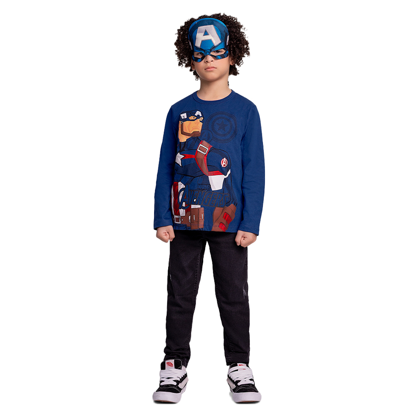 Camiseta Infantil Fakini Manga Longa Estampa Capitão América