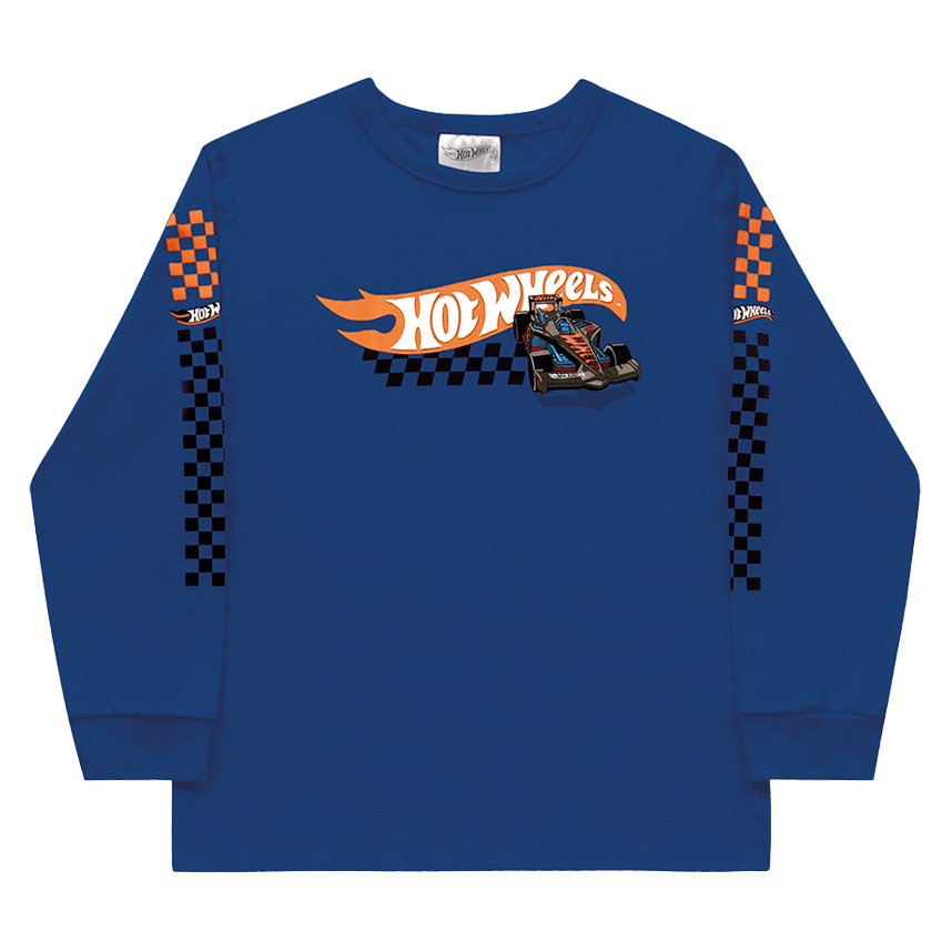 Camiseta Infantil Fakini Manga Longa Estampa Hot Wheels