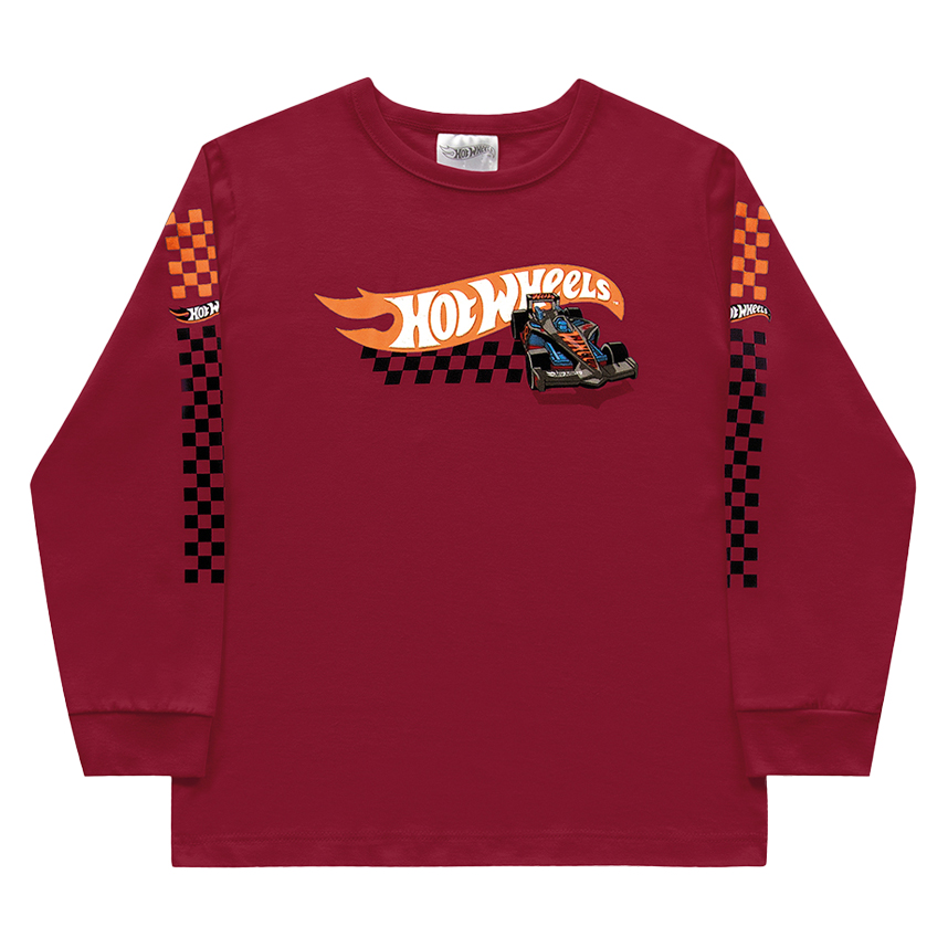 Camiseta Infantil Fakini Manga Longa Estampa Hot Wheels