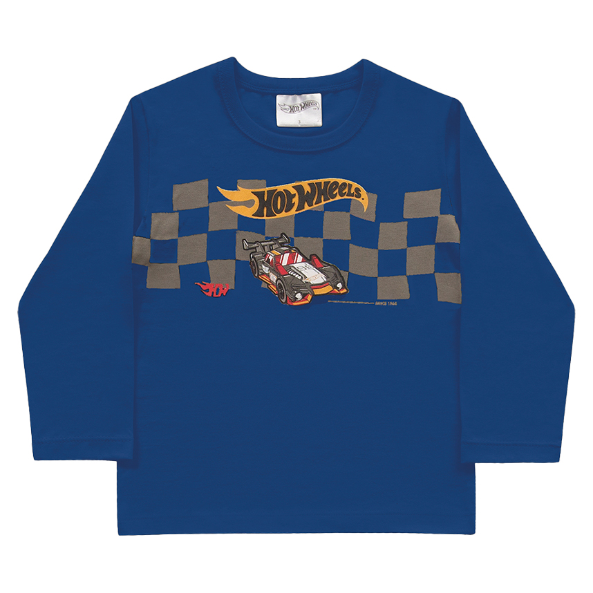 Camiseta Infantil Fakini Manga Longa Estampa Hot Wheels
