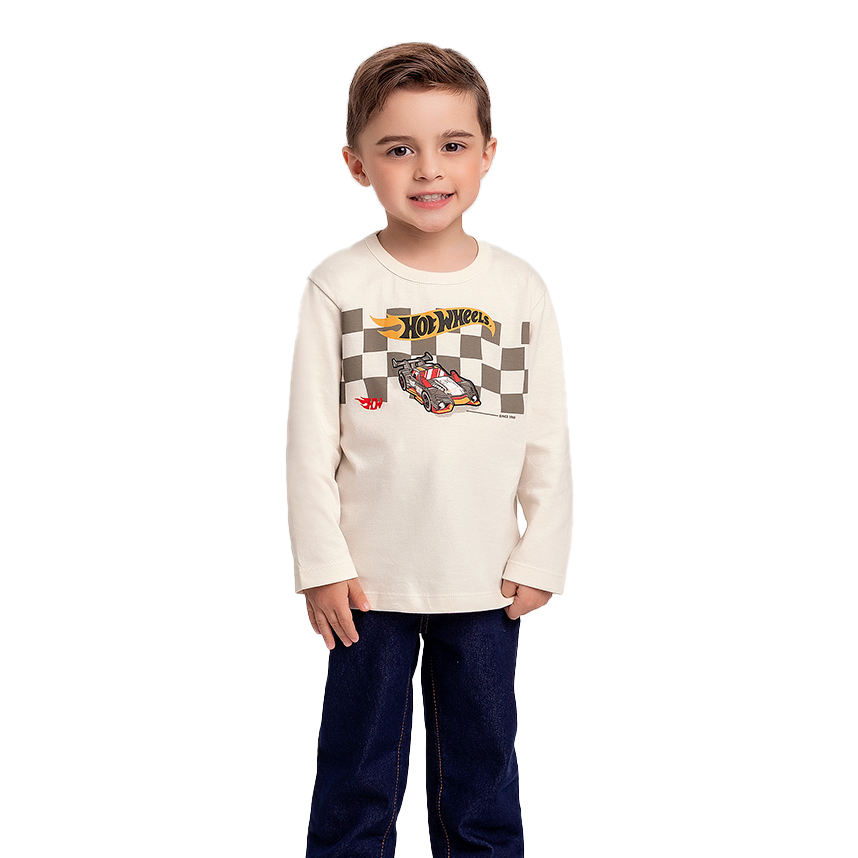 Camiseta Infantil Fakini Manga Longa Estampa Hot Wheels