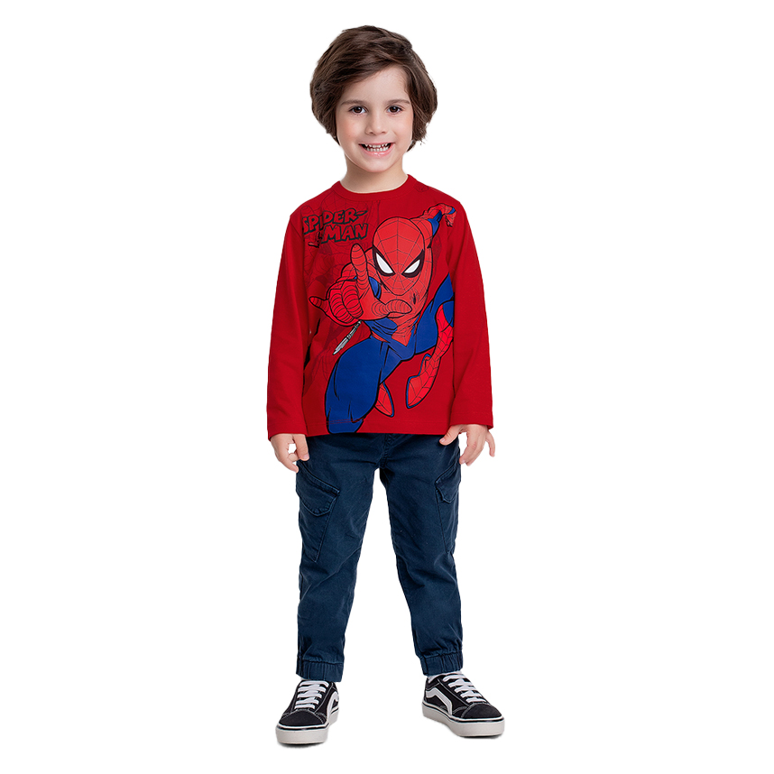 Camiseta Infantil Fakini Manga Longa Estampa Spiderman