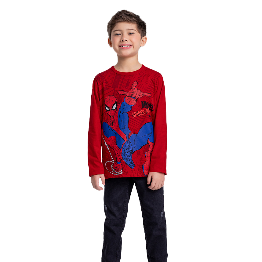 Camiseta Infantil Fakini Manga Longa Homem Aranha Marvel