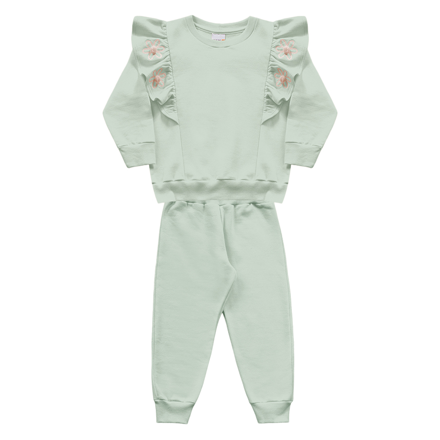 Conjunto Infantil Fakini Blusão Babado Bordado Flor E Calça